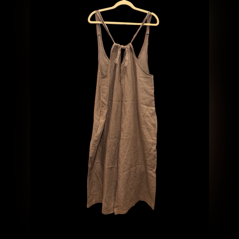 Brown custom made Linen Jumpsuit with side pockets tie at back med large - Picture 5 of 8